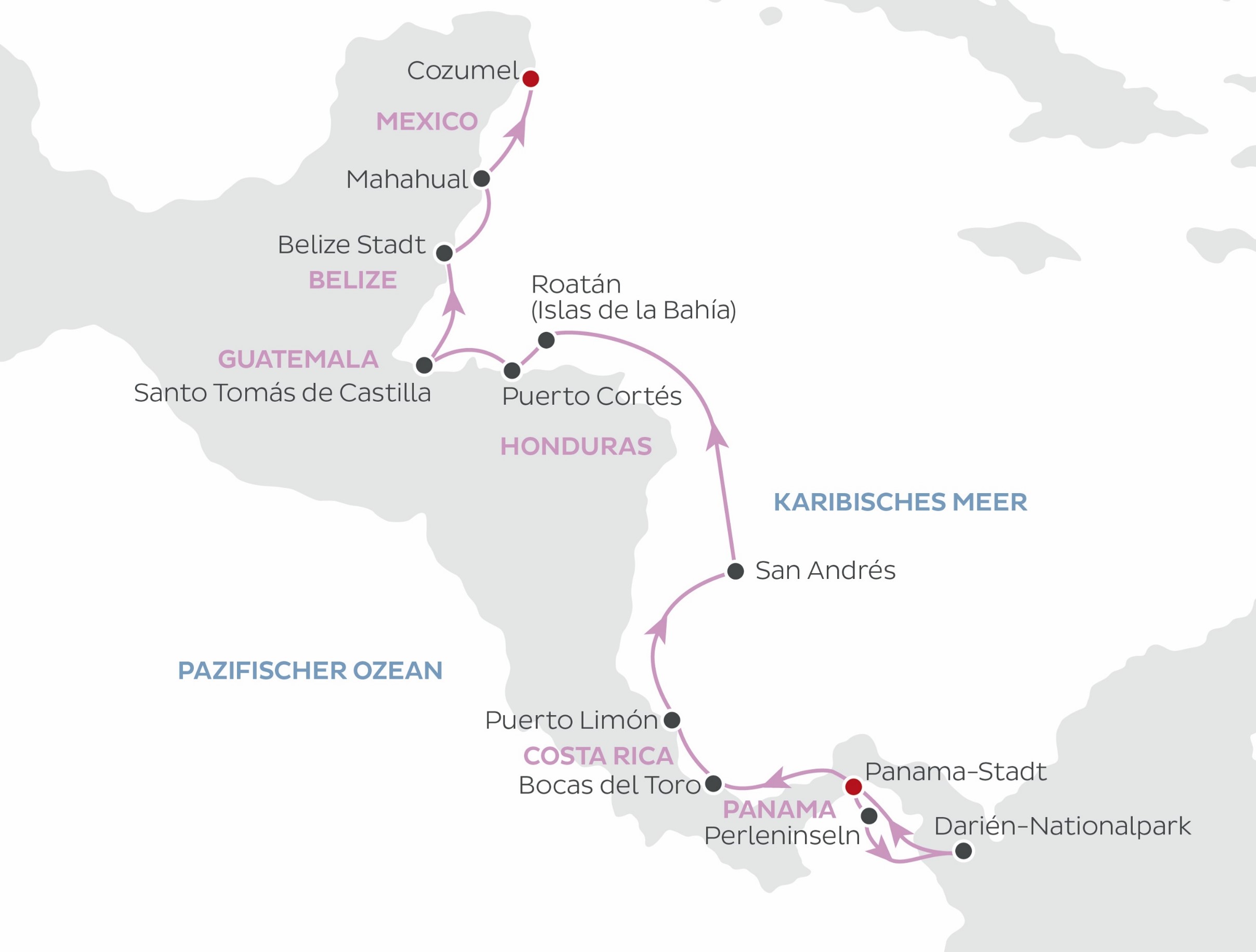 2022-23_PCO-WVO_15_Tage_Panama_City-Perleninseln-Bocas_del_Toro-San_Andrés-Belize-Roatán-Mahahual-Cozumel