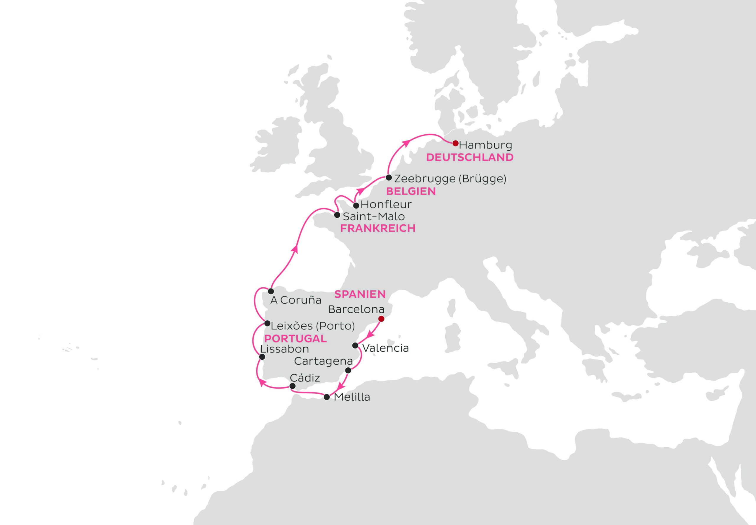 Routenkarte Vasco da Gama Faszination Westeuropa