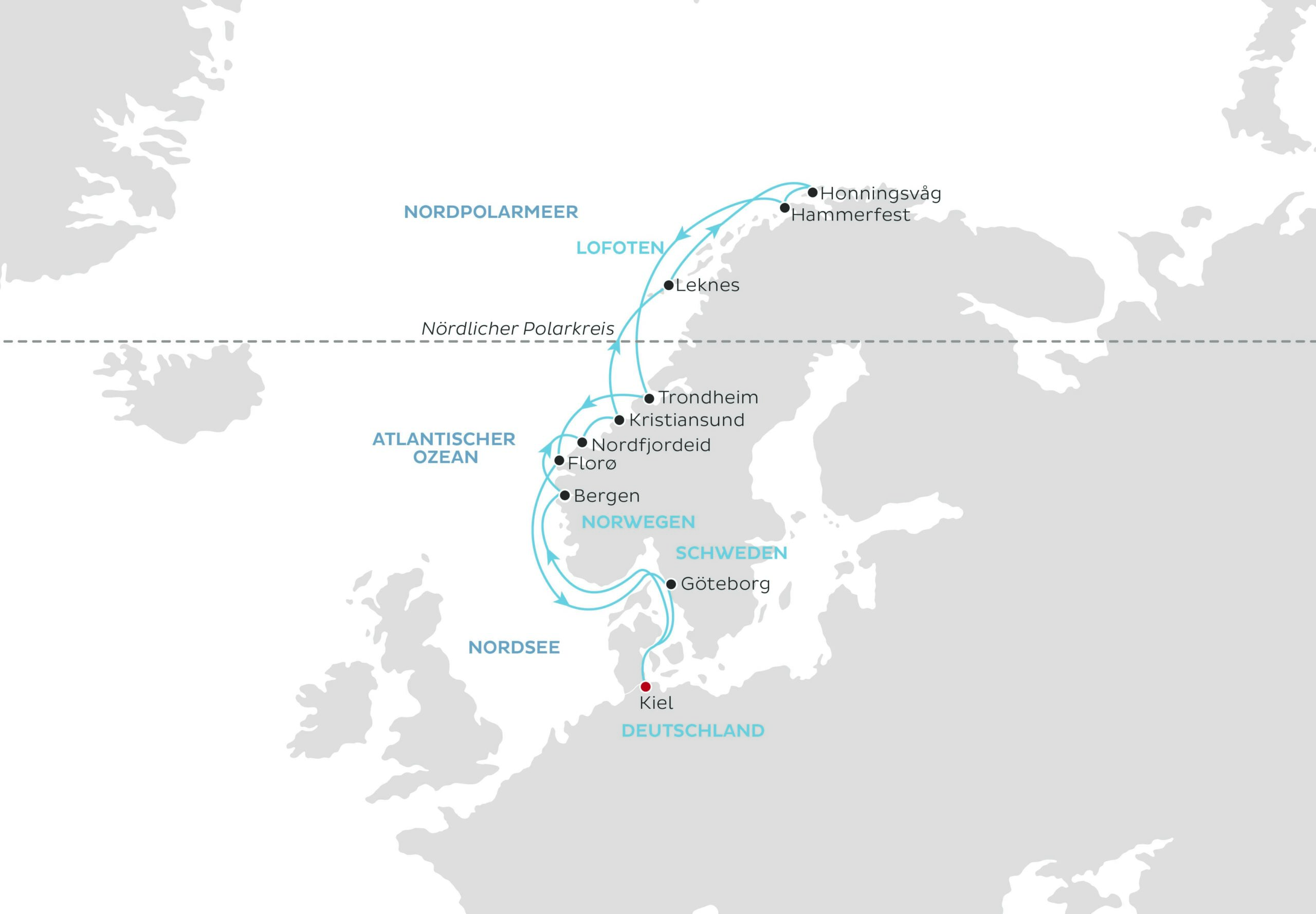 Routenkarte Vasco da Gama Entdeckungen am Polarkreis