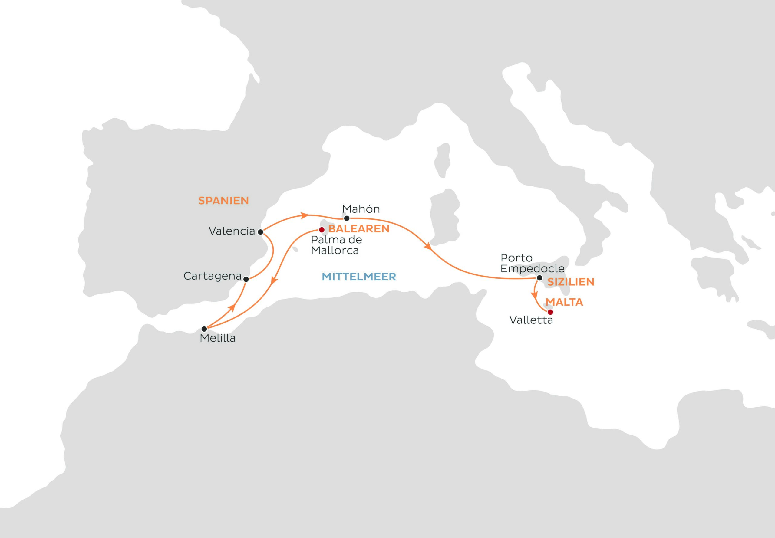 Routenkarte Vasco da Gama westlichs Mittelmeer