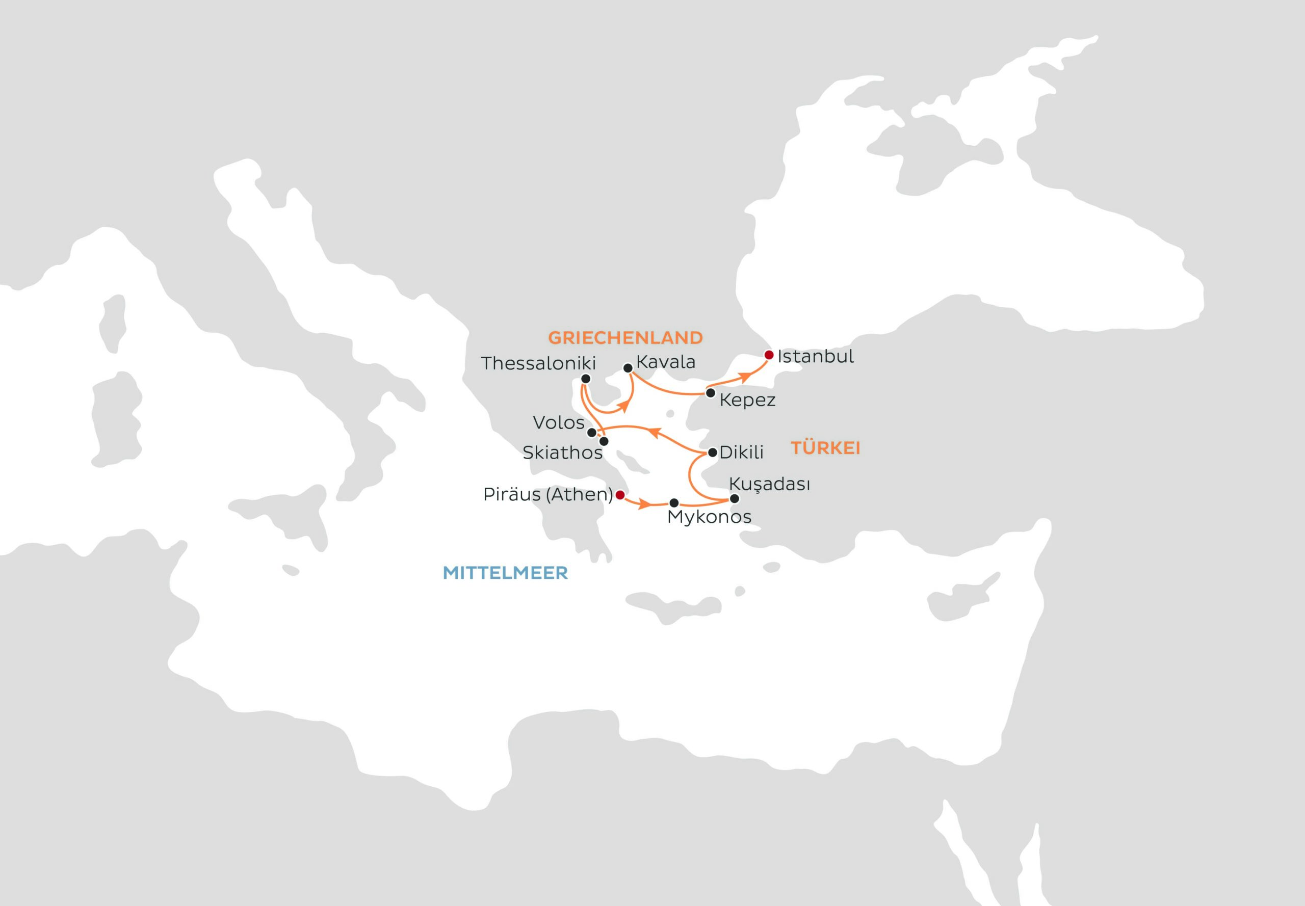 Routenkarte Vasco da Gama Östliches Mittelmeer