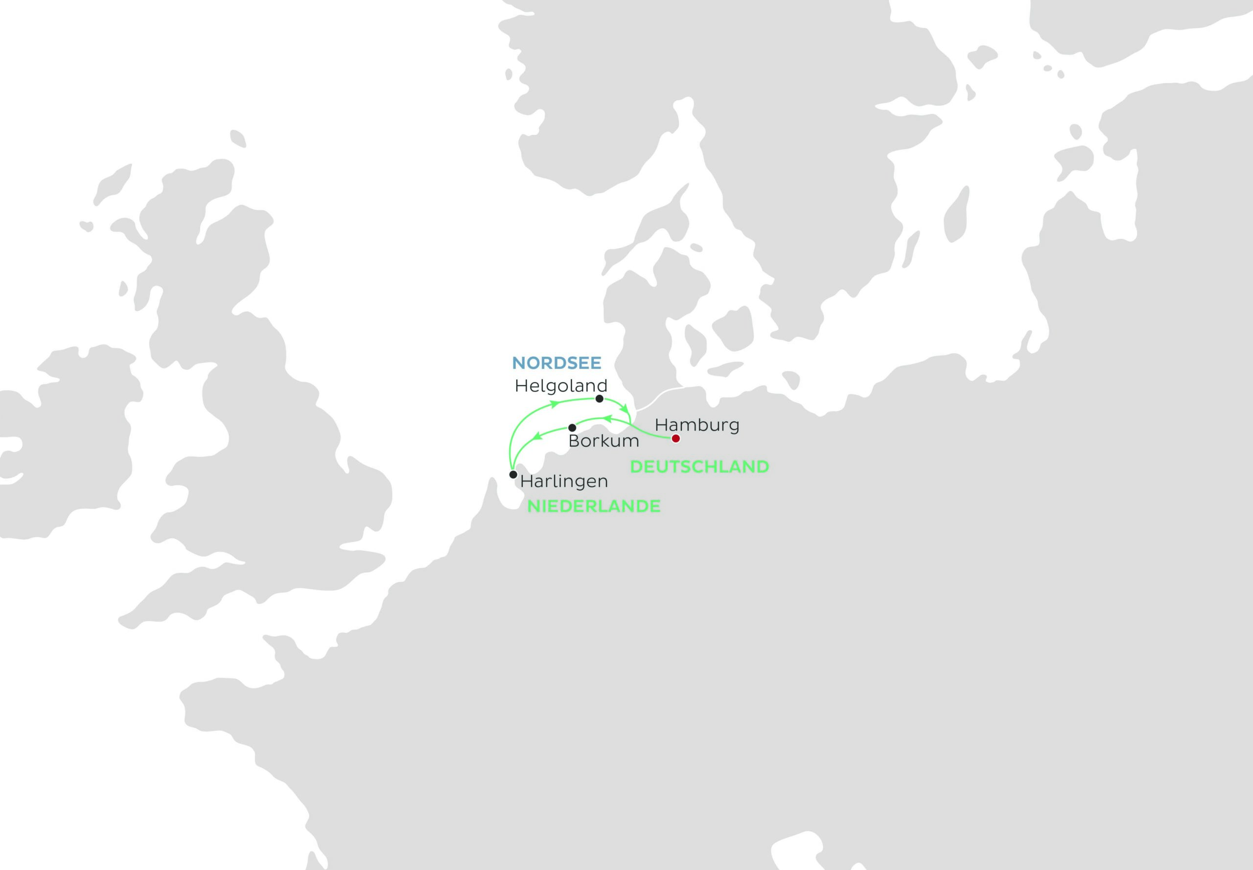 Routenkarte Kurzreise Nordsee & Cruise Days mit nicko cruises World Voyager