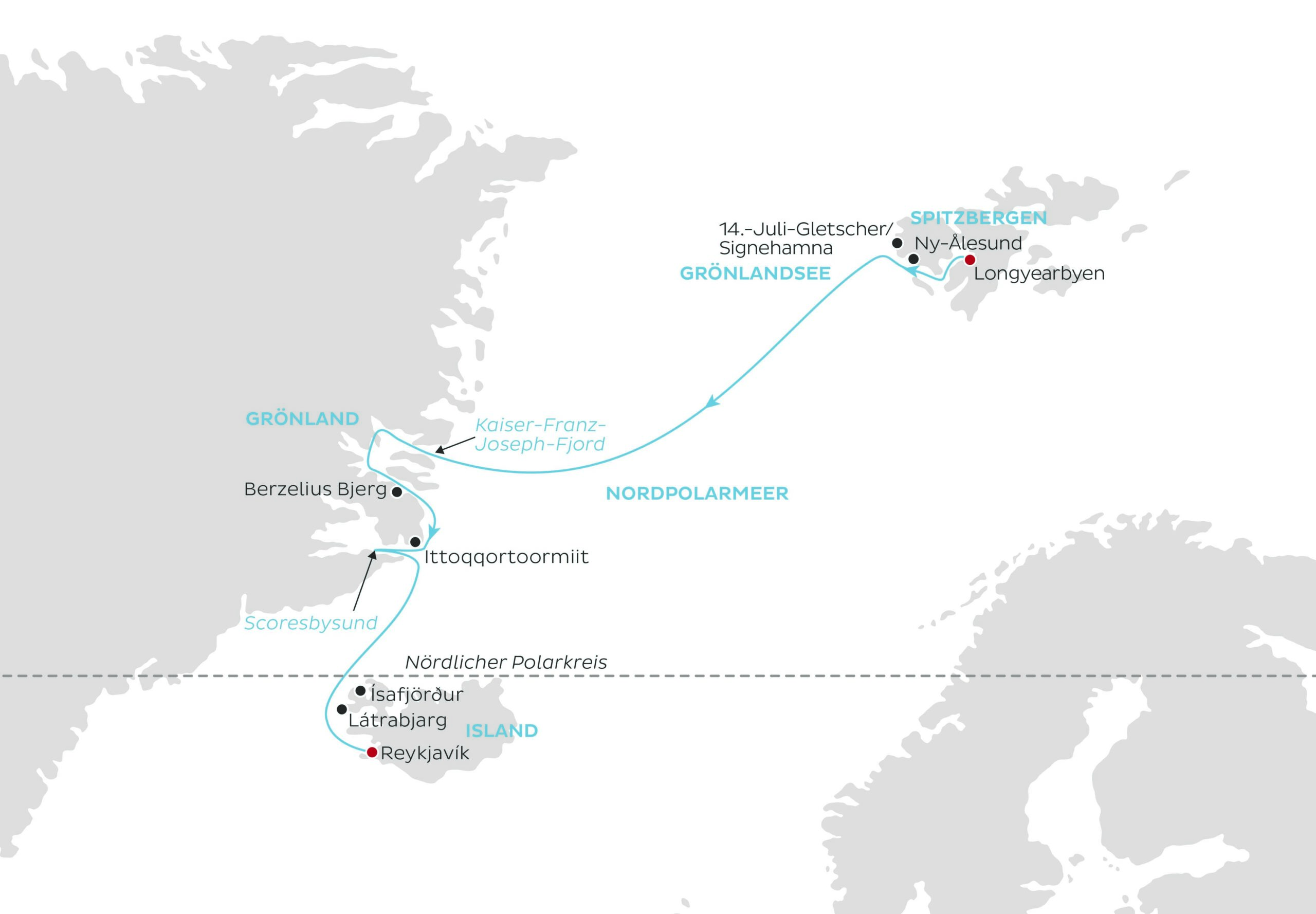 Routenkarte World Voyager Durch Fjorde bis zum Nordkap