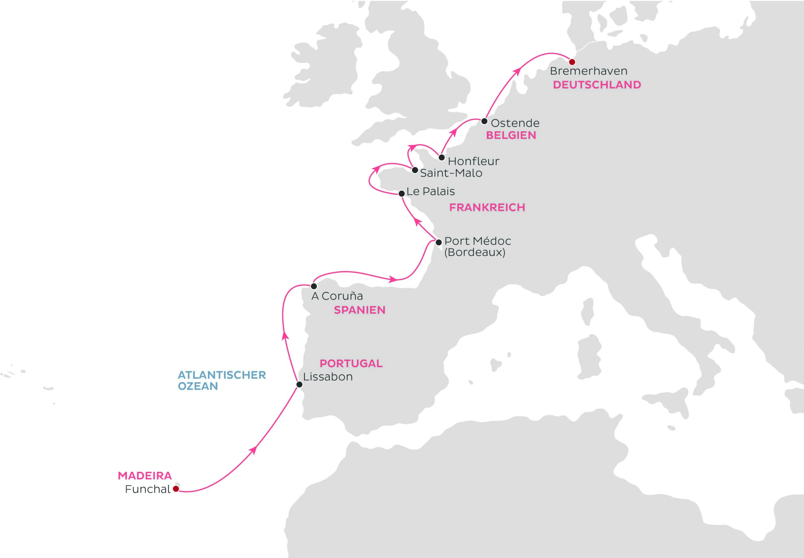 Routenkarte World Voyager Faszination Azoren