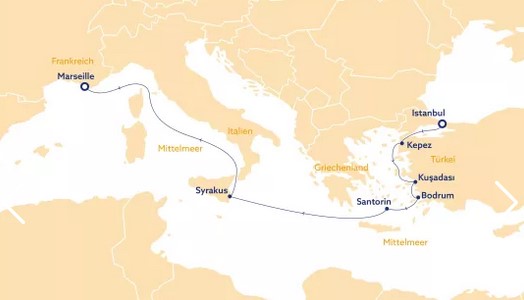Routenkarte Vasco da Gama zwischen Istanbul und Athen